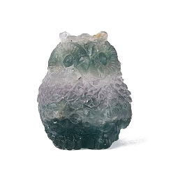 Fluorita Figura de búho tallada en fluorita natural, Adorno para la decoración del escritorio de la oficina en casa, 26~29x24~26x26~28 mm