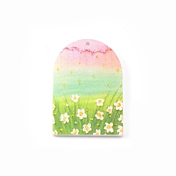 Разноцветный Печатные акриловые подвески, аркообразная с цветочными подвесками, красочный, 34.5x24x2 мм, отверстие : 1.2 мм