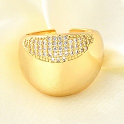 Настоящее золото 18K Открытые манжеты из латуни с микропаве и цирконием для женщин, без кадмия, без никеля и без свинца, регулируемый, реальный 18 k позолоченный, 18 мм, внутренний диаметр: регулируемый