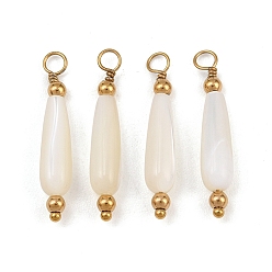 Real 18K Gold Plated Natural Freshwater Shell Pendants, Teardrop Charm, with 304 Stainless Steel Findings, Ion Plating(IP), Long-Lasting Plated, Real 18K Gold Plated, 27~27.5x5mm, Hole: 2.5mm