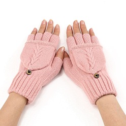 Pink Acrylic Fiber Fingerless Gloves, Winter Warm Gloves, Half Capped 2 in 1 Combo Mitten, Pink, 180x120mm