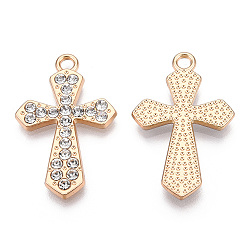 Light Gold Подвески из сплава , с кристально горный хрусталь, крест очарование, без кадмия, без никеля и без свинца, золотой свет, 30.5x19.5x2.5 мм, отверстие : 2.5 мм