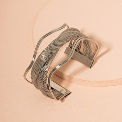 Платина Браслеты-манжеты из сплава в форме волны для женщин, платина, внутренний диаметр: 2~2-3/8 дюйм (5~6 см)