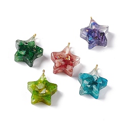(52) Непрозрачная лаванда Подвески из натурального кальцита, звезды прелести, окрашенные, с эпоксидной смолой и петлями из латуни золотистого цвета, разноцветные, 19.5~20.5x16~17x5~7 мм, отверстие : 2 мм
