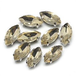Темный Хаки Шить на горный хрусталь, многожильных ссылки, стекло горный хрусталь, с латунными зубцами в платиновых тонах, аксессуары для одежды, граненые, лошадиный глаз , Темный хаки, 12x6x4.5 мм, отверстие : 0.8~1 мм