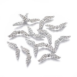 Платина Сплавочные бусины, без кадмия, без никеля и без свинца, крыло, платиновый цвет, 21x6x2.5 мм, отверстие : 1 мм