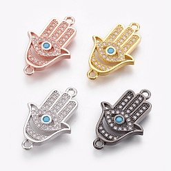 (52) Непрозрачная лаванда Латунные микро проложить кубических ссылки циркония, долговечный, hamsa рука / рука fatima / рука miriam, без свинца, без никеля и без кадмия, прозрачные, разноцветные, 22x14x2 мм, отверстие : 1 мм