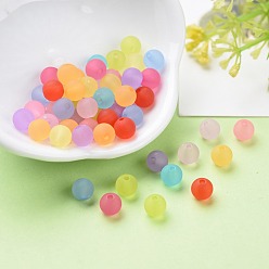 Mixed Color Transparent Acrylic Ball Beads, Frosted Style, Round, Mixed Color, 6mm, Hole: 1mm, about 4200pcs/500g