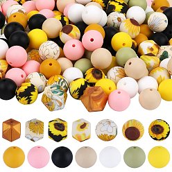 (52) Непрозрачная лаванда 89шт. наборы силиконовых бусин с красочным рисунком, разноцветные, 14x14x14 мм, отверстие : 2~3 мм, 4 цветов, 2 шт / цвет, 8 шт