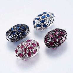 Mixed Color Brass Micro Pave Cubic Zirconia Beads, Oval, Mixed Color, 22x17x10.5mm, Hole: 2mm