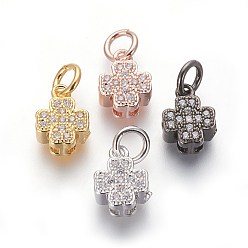 (52) Непрозрачная лаванда Латунные микро проложить кубического циркония прелести, без свинца и без кадмия, прозрачные, клевер, разноцветные, 9.5x7x3.5 мм, отверстие : 3 мм