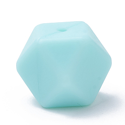 Pale Turquoise Food Grade Eco-Friendly Silicone Beads, Chewing Beads For Teethers, DIY Nursing Necklaces Making, Faceted Cube, Pale Turquoise, 17x17x17mm, Hole: 2mm