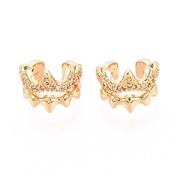 Настоящее золото 18K Латунные серьги-манжеты из прозрачного кубического циркония, корона, реальный 18 k позолоченный, 12.5x13x10 мм