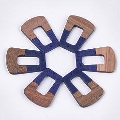 Dark Blue Resin & Walnut Wood Pendants, Trapezoid, Dark Blue, 37~37.5x27~27.5x3~3.5mm, Hole: 2mm