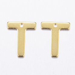 Letter T 304 прелести нержавеющей стали, letter.t, реальный 18 k позолоченный, 11x9x0.8 мм, отверстие : 1 мм