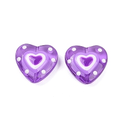 Средняя Орхидея Бусы лэмпворк ручной работы, сердце, средне орхидеи, 19.5x20.5x9 мм, отверстие : 1.2 мм