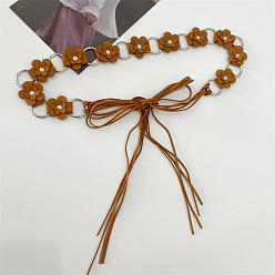 Сиена Искусственная кожа цветок латунное кольцо звено цепи пояса живота цепи ремни для женщин, платина, цвет охры, 1500 мм