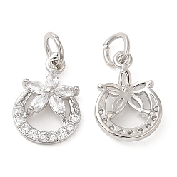 Платина Стойка с покрытием из латуни, прозрачное кольцо с цирконием, подвески с цветком, долговечный, без свинца и без кадмия, с целью перехода в кольце, платина, 15x11x3 мм, отверстие : 4 мм