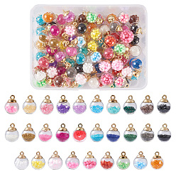 (52) Непрозрачная лаванда Подвески из прозрачного стекла, со стразами из смолы внутри и пластиковыми подвесками ccb, круглые, разноцветные, 21~22x16 мм, отверстие : 2~2.5 мм, 87 шт / коробка