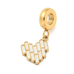 Белый 304 европейские подвесные подвески из нержавеющей стали с эмалью, Подвески с большими отверстиями, шарма сердца, золотые, белые, 23.5 мм, отверстие : 4.5 мм