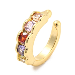 Цветок Серьги-каффы из латуни с покрытием из настоящего золота 14k и фианитами, долговечный, цветок, 14x15x3.7 мм