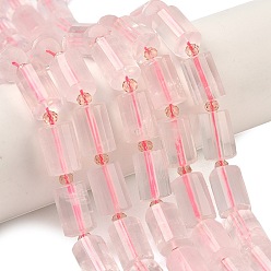 Розовый Кварц Природного розового кварца нитей бисера, граненые, колонка, с бисером, 15~15.5x10 мм, отверстие : 0.8 мм, около 22 шт / нитка, 15.75''~15.98'' (40~40.6 см)