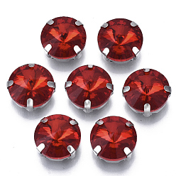 Светло-сиамский Шить на горный хрусталь, стекло горный хрусталь, многожильных ссылки, с настройками из нержавеющей стали, аксессуары для одежды, граненые, спутник, Light Siam, 12x7 мм, отверстие : 1.2 мм