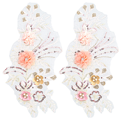 Легкий Лосось Аппликации из полиэфирного кружева с вышивкой, цветок, швейные принадлежности, с блесток, светлый померанцевый, 380x210x10 мм