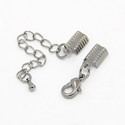 Gunmetal Brass Chain Extender, with Clasp & Clip Ends Set, Lobster Claw Clasp and Cord Crimp, Nickel Free, Gunmetal, Chain: 50x3.5mm, Hole: 1.5mm, Clasp: 12x7.5x3mm, Cord Crimp: 13x5mm