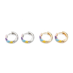 Mixed Color Brass Enamel Hoop Earrings, Long-Lasting Plated, Ring, Real Gold Plated & Real Platinum Plated, Mixed Color, 17x16x3.5mm, Pin: 0.8mm