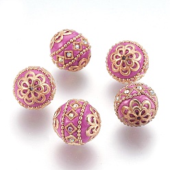 Orchid Handmade Indonesia Beads, with Metal Findings, Round, Light Gold, Orchid, 19.5x19mm, Hole: 1mm