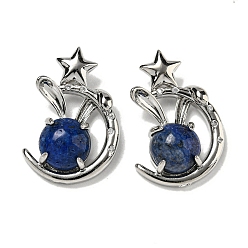 Ляпис-Лазурь Крашеные природные лазурит подвески, Подвески в виде кролика со стойкой из латуни, луны и звезды, платина, без кадмия и без свинца, 27.5x18x9 мм, отверстие : 6x2.5 мм
