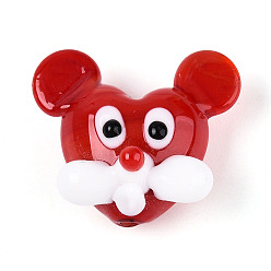 Малиновый Бусины лэмпворк , мышей, малиновый, 18~21x21~24x12~13 мм, отверстие : 1.5~1.8 мм