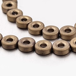 (252) Цвет внутри: морской / фиолетовый на подкладке Гальванизировать немагнитных синтетический гематит бисер пряди, матовые, пончик, античная бронза покрытие, 8x3 мм, отверстие : 1 мм, около 47 шт / нитка, 15.7 дюйм