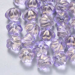 Medium Purple Transparent Spray Painted Glass Beads, with Glitter Powder, Flower, Medium Purple, 10.5x9.5x8mm, Hole: 1mm
