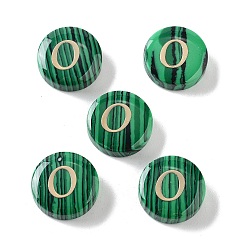 Letter O Синтетические малахит бусины, с золотистыми латунными пластинами, плоские круглые с буквы, Письмо O, 15x5 мм, отверстие : 1.4 мм
