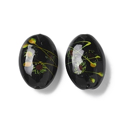Черный Бусины лэмпворк , овальные, чёрные, 24~25x17x9~10 мм, отверстие : 1.2~1.4 мм