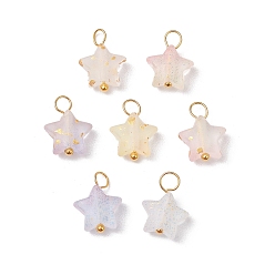 (52) Непрозрачная лаванда Матовые акриловые подвески, звезда, с латунной петлей и золотой фольгой, градиент цвета, разноцветные, 13.5x5x5 мм, отверстие : 2 мм