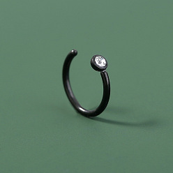Черный 304 плоские круглые манжеты-кольца для носа из нержавеющей стали со стразами, чёрные, 13x13 мм