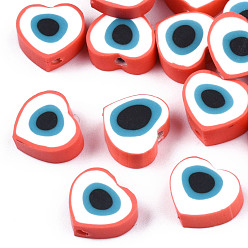 Roja Abalorios de la arcilla de polímero hechos a mano, corazón, rojo, 8.5x9.5x4.5 mm, agujero: 1.4 mm