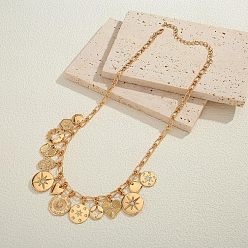 Disc Латунные подвески-нагрудники для женщин, золотые, диск, 17.72 дюйм (45 см)