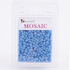 Cyan Glass Mosaic Tiles Cabochons, for Crafts Art, Imitation Jade, Square, Cyan, 4.8x4.8x3.5mm, about 200g/box