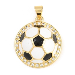 Football Футбольные латунные подвески с микропаве из кубического циркония, с эмалью, золотые, футбол, 23.5x21x15 мм, отверстие : 4x3.5 мм