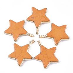 Темно-Оранжевый Гальванические синтетические бирюзовые подвески, с латунной фурнитурой , окрашенные, яйцеклеток, золотые, темно-оранжевый, 42.5~44.5x40.5~41x7~7.5 мм, отверстие : 6x4 мм