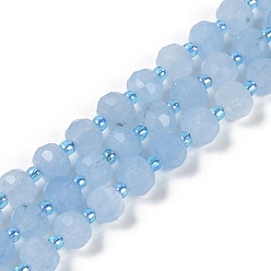Светлый Стально-синий Природные окрашенные белого нефрита нитей бисера, граненые, рондель, с бисером, светло-стальной синий, 7.5~8x6.5 мм, отверстие : 1.4 мм, около 45~46 шт / нитка, 15.75'' (40 см)