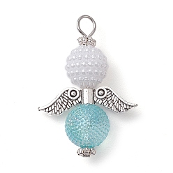 Antique Silver Imitation Pearl Acrylic and Transparent Acrylic Beads Pendant, Angel, Antique Silver, 31.5x22x9.5mm, Hole: 3.5mm