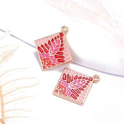 Красный Подвески из сплава и эмали в стиле бохо, ромбовидный шарм, золотые, красные, 28x25 мм