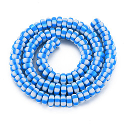 Dodger Blue Handmade Polymer Clay Beads Strands, for DIY Jewelry Crafts Supplies, Flat Round, Dodger Blue, 6.8~8x3mm, Hole: 1.4mm, about 110~116pcs/strand, 15.75 inch(40cm)