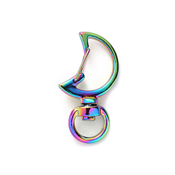 Rainbow Color Сплав поворотных карабины застежек, луна, Радуга цветов, 35x19 мм