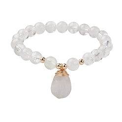 Хрусталь Женские эластичные браслеты из натуральных кристаллов кварца с подвесками-каплями, внутренний диаметр: 2-3/8 дюйм (6 см)